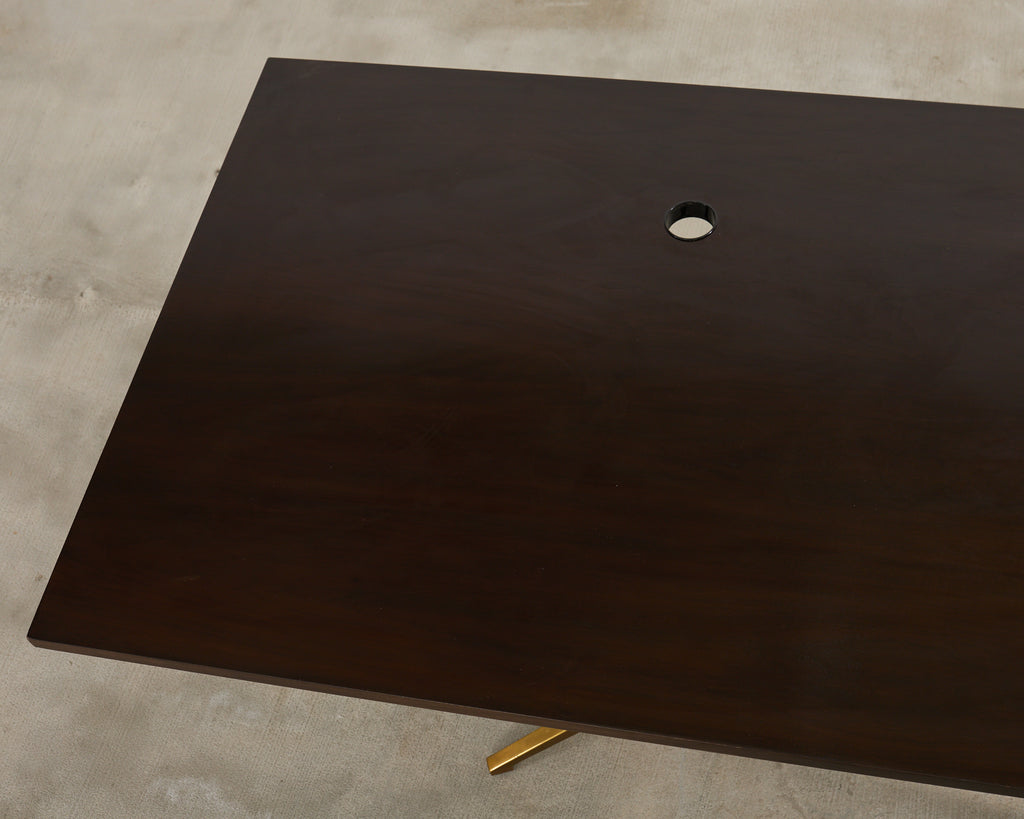 Midcentury Style Brass Base Walnut Writing Table Desk