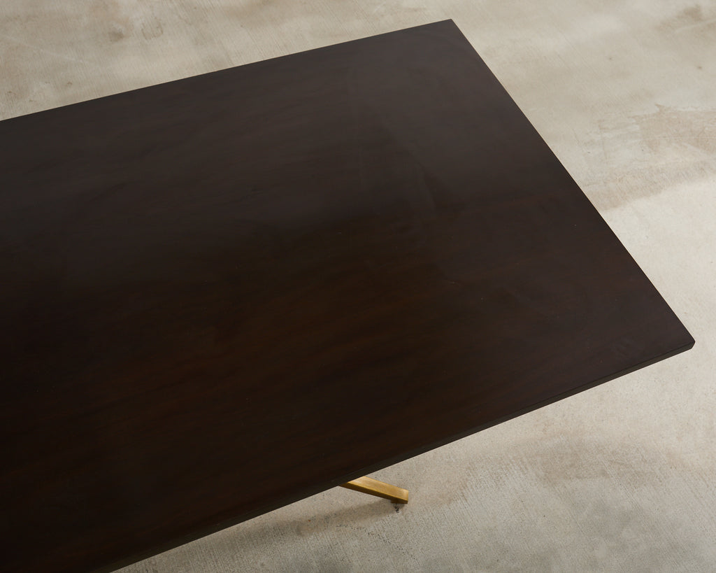 Midcentury Style Brass Base Walnut Writing Table Desk