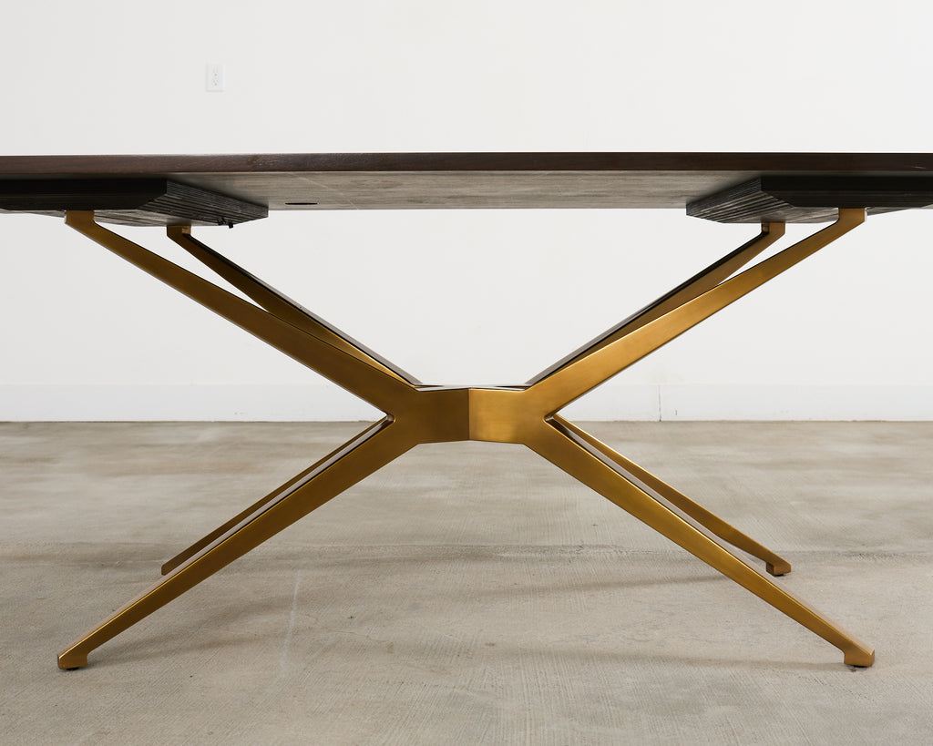 Midcentury Style Brass Base Walnut Writing Table Desk