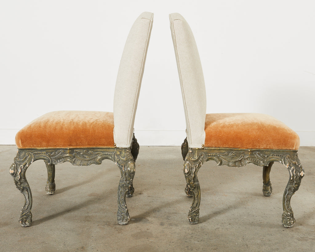 Set of Four Italian Baroque Style Dining Chairs with Mohair