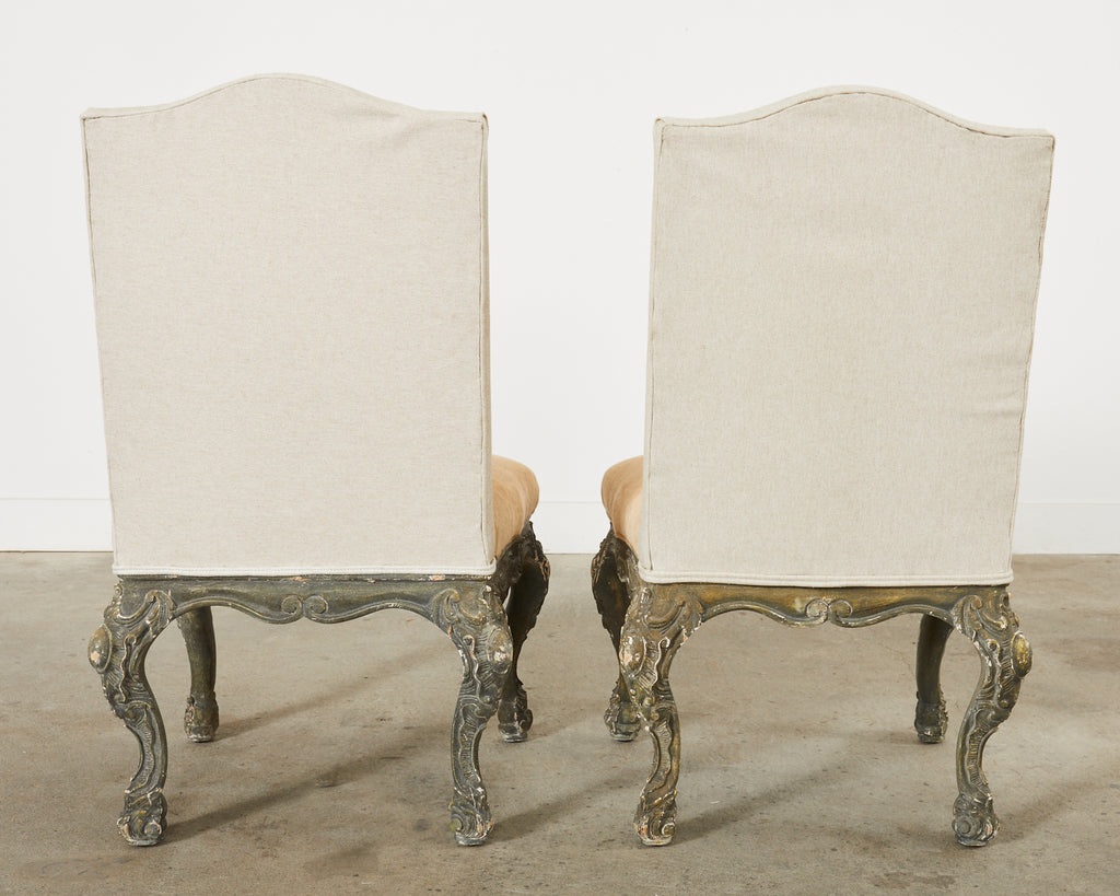 Set of Four Italian Baroque Style Dining Chairs with Mohair