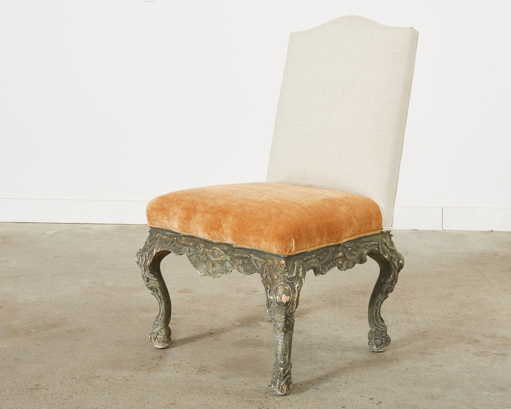 Set of Four Italian Baroque Style Dining Chairs with Mohair