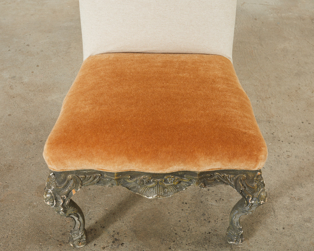 Set of Four Italian Baroque Style Dining Chairs with Mohair