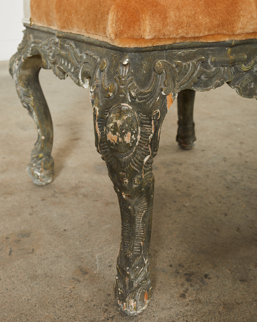 Set of Four Italian Baroque Style Dining Chairs with Mohair