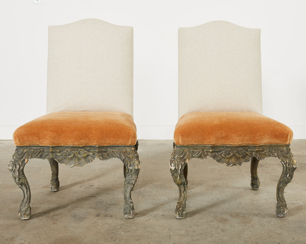 Set of Four Italian Baroque Style Dining Chairs with Mohair