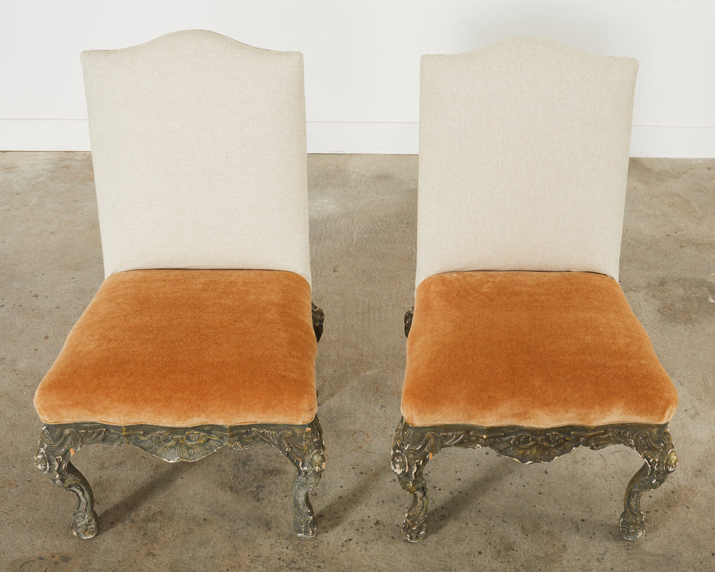 Set of Four Italian Baroque Style Dining Chairs with Mohair