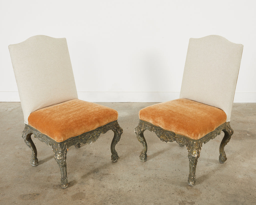 Set of Four Italian Baroque Style Dining Chairs with Mohair