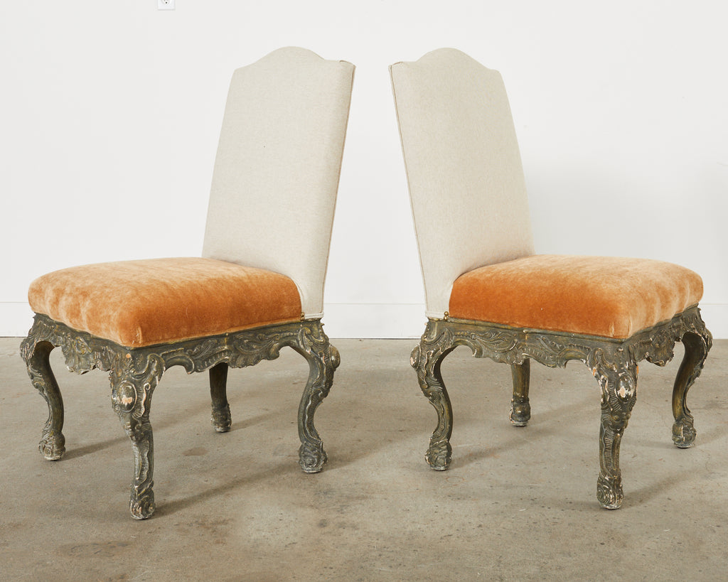 Set of Four Italian Baroque Style Dining Chairs with Mohair