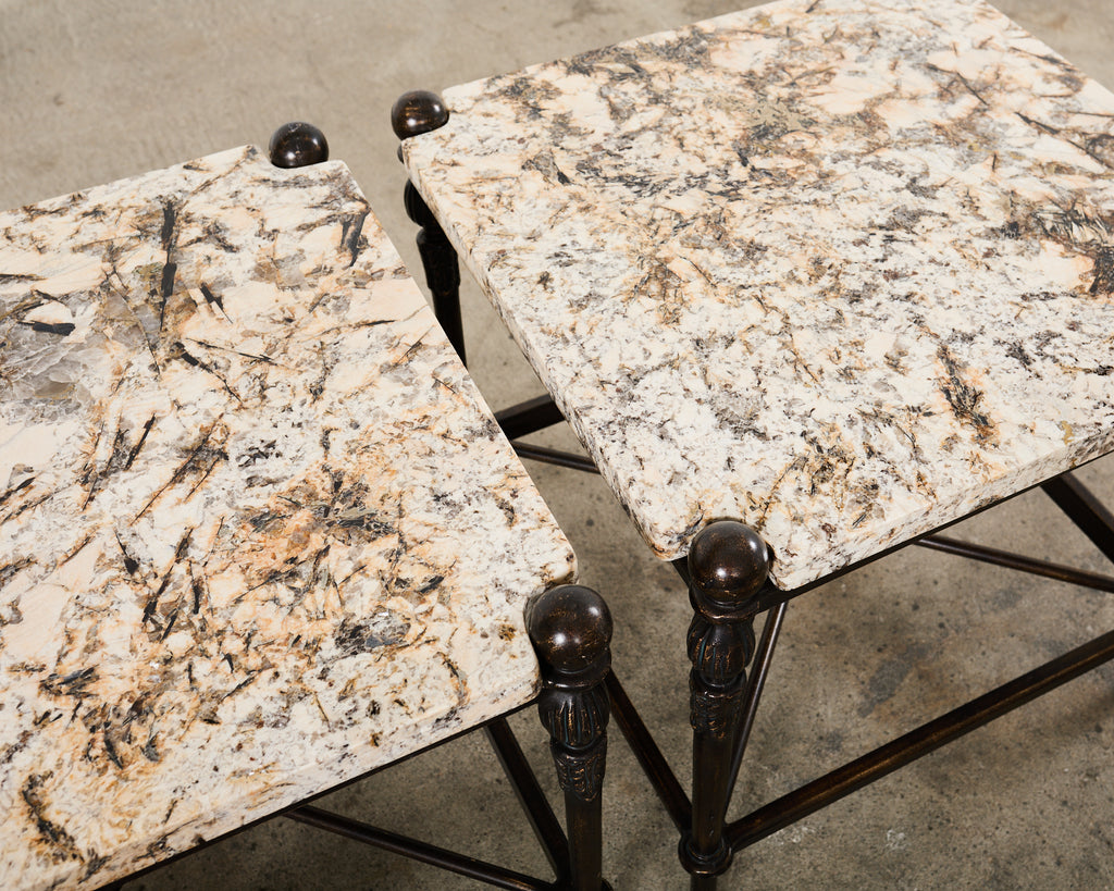 Pair of Michael Taylor Montecito Stone Top Garden Drinks Tables