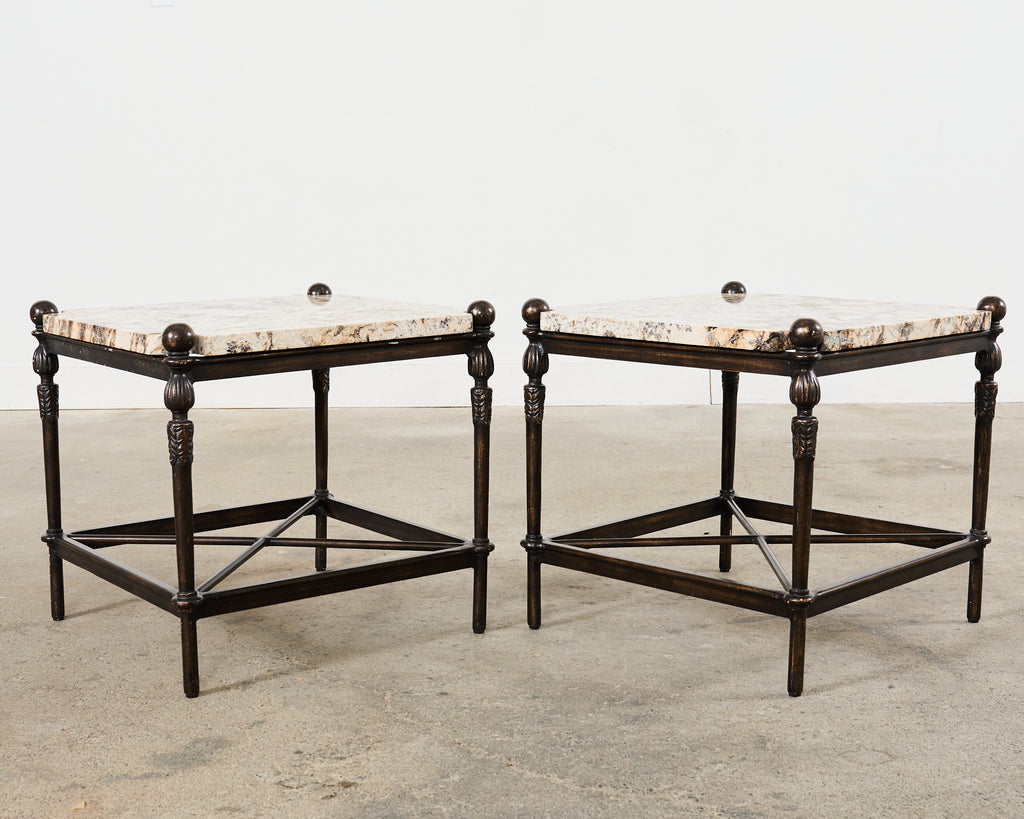 Pair of Michael Taylor Montecito Stone Top Garden Drinks Tables