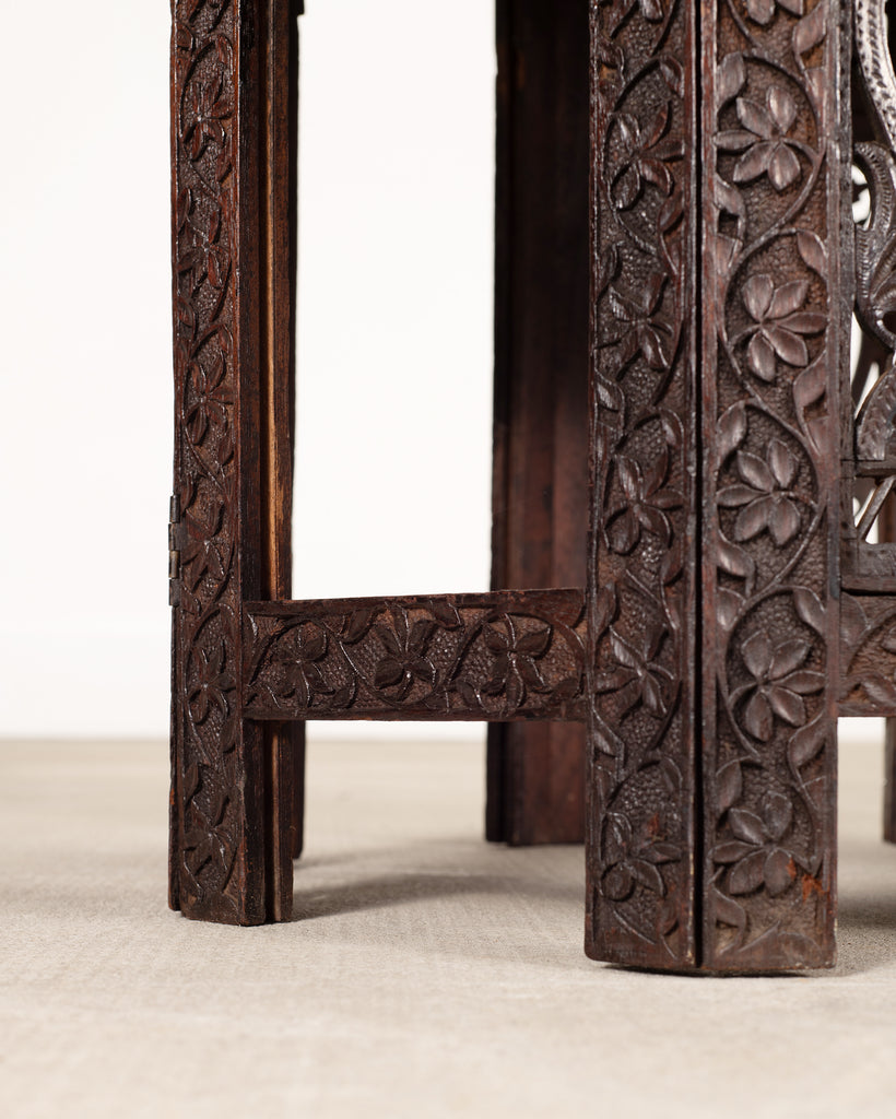 Anglo-Indian Kashmiri Style Carved Wood Octagonal Side Table