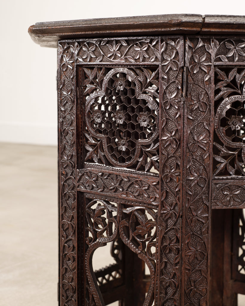 Anglo-Indian Kashmiri Style Carved Wood Octagonal Side Table