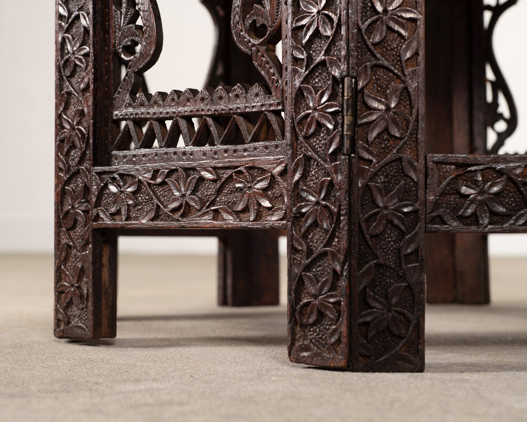 Anglo-Indian Kashmiri Style Carved Wood Octagonal Side Table