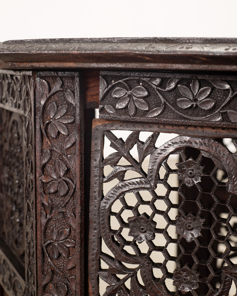 Anglo-Indian Kashmiri Style Carved Wood Octagonal Side Table