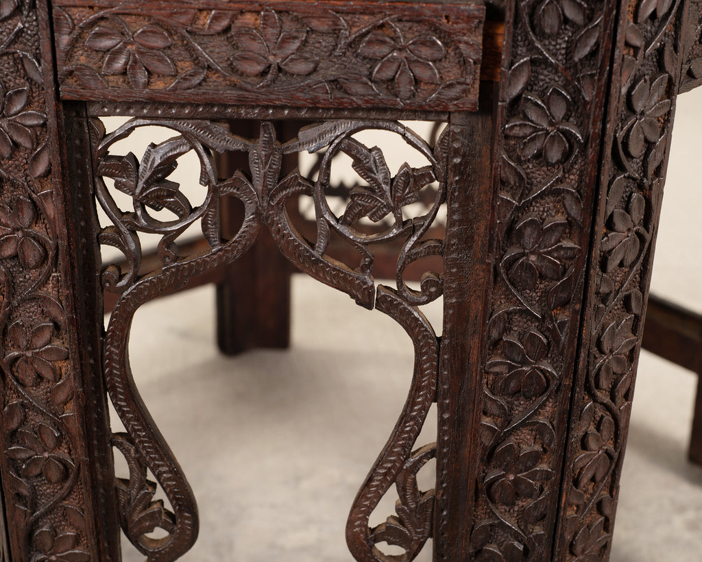 Anglo-Indian Kashmiri Style Carved Wood Octagonal Side Table