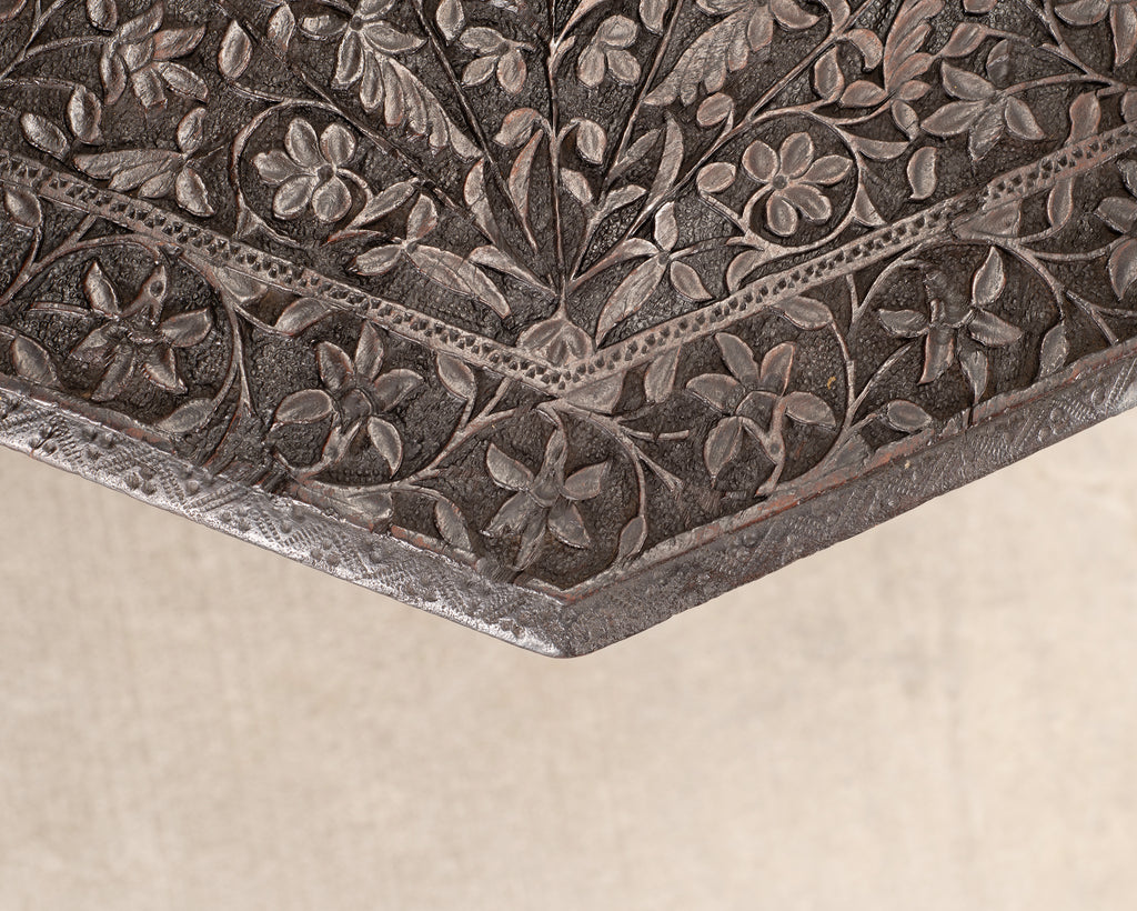 Anglo-Indian Kashmiri Style Carved Wood Octagonal Side Table