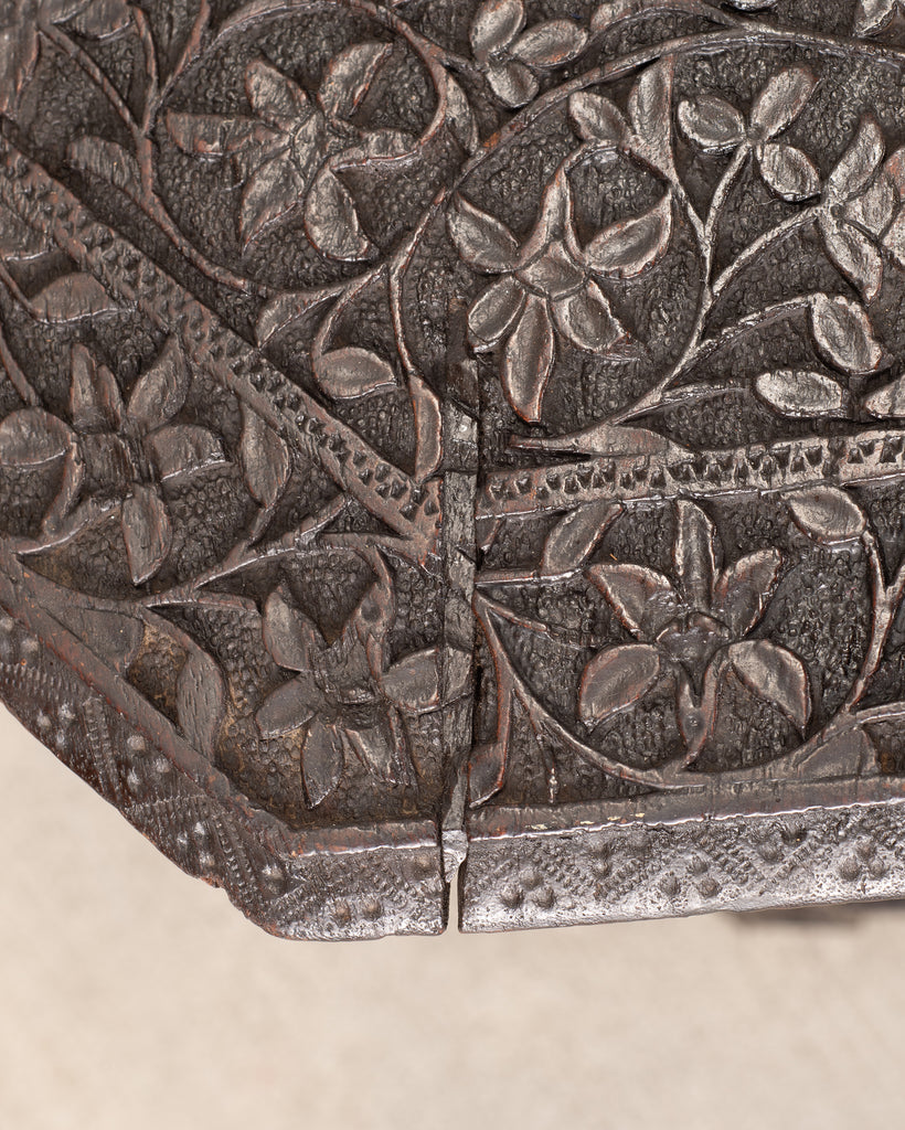 Anglo-Indian Kashmiri Style Carved Wood Octagonal Side Table
