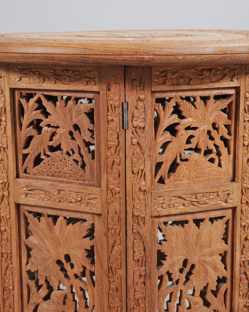 Moorish Style Carved Teak Inlaid Round Tabouret Drink Table