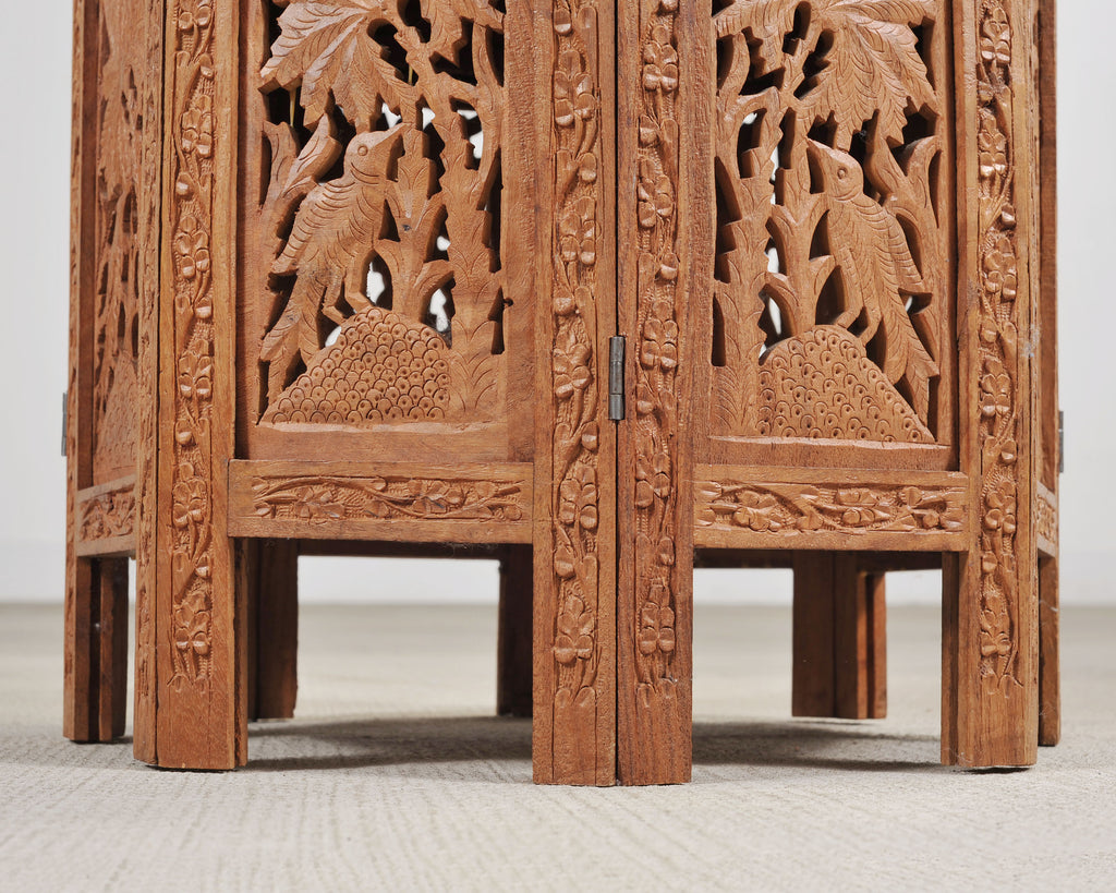 Moorish Style Carved Teak Inlaid Round Tabouret Drink Table