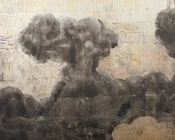 Japanese Meiji Six Panel Screen Brushwood Gate with Chrysanthemums