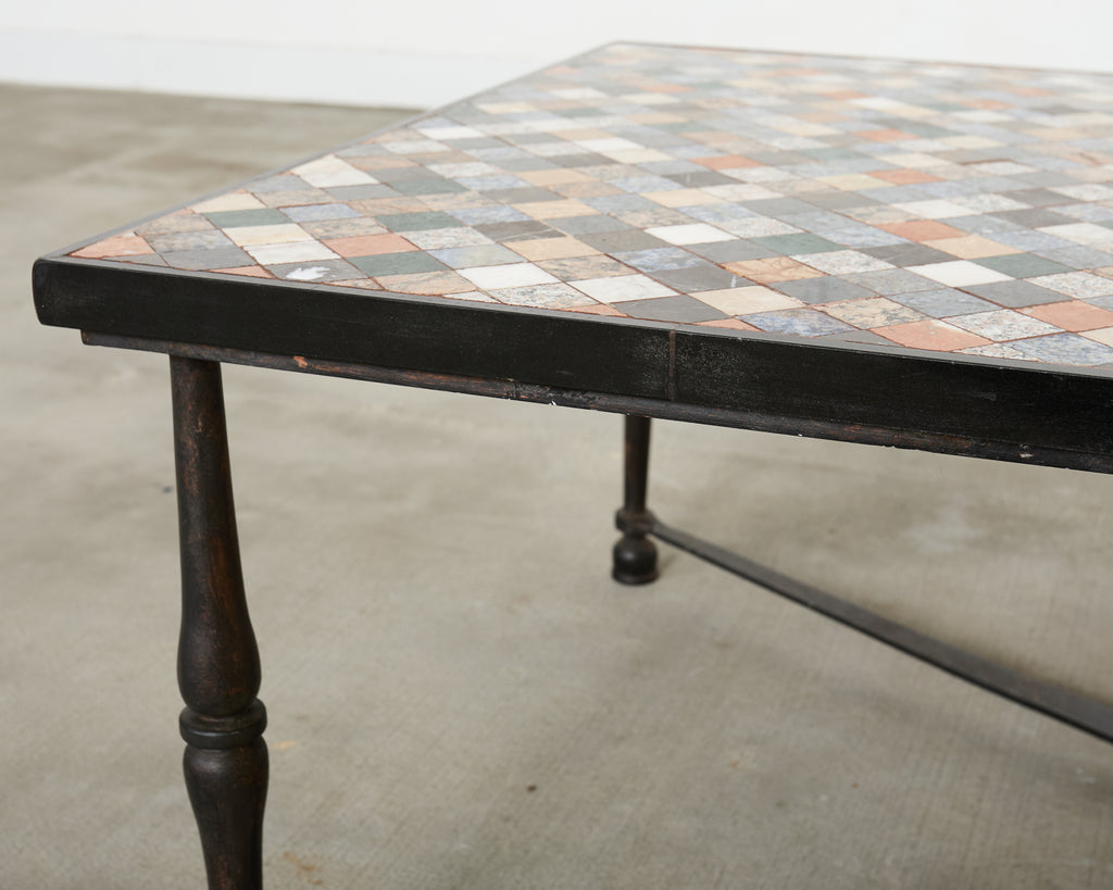 Monumental Italian Mosaic Marble Top Specimen Cocktail Table