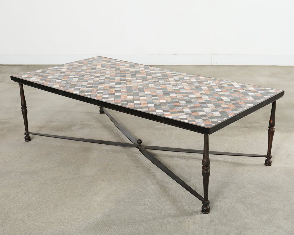 Monumental Italian Mosaic Marble Top Specimen Cocktail Table