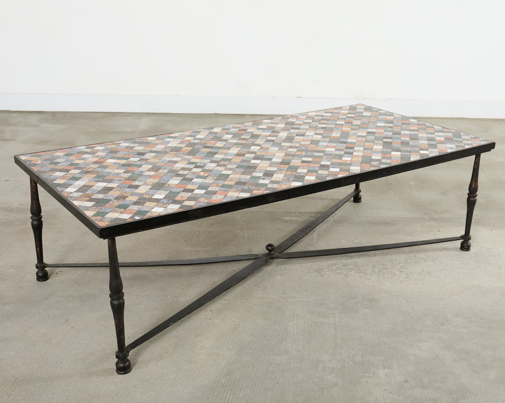 Monumental Italian Mosaic Marble Top Specimen Cocktail Table