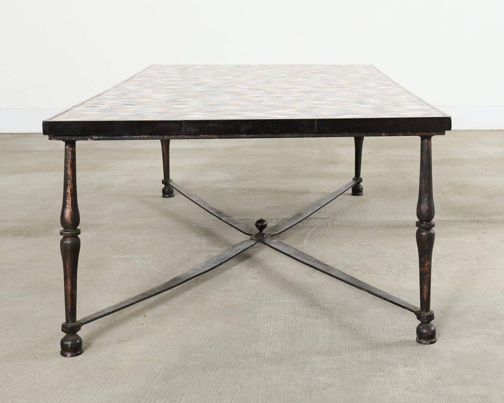 Monumental Italian Mosaic Marble Top Specimen Cocktail Table