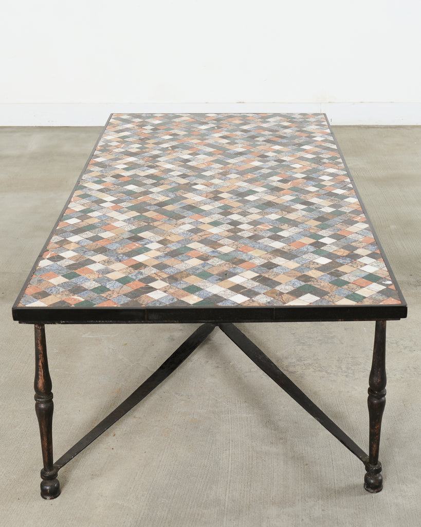 Monumental Italian Mosaic Marble Top Specimen Cocktail Table