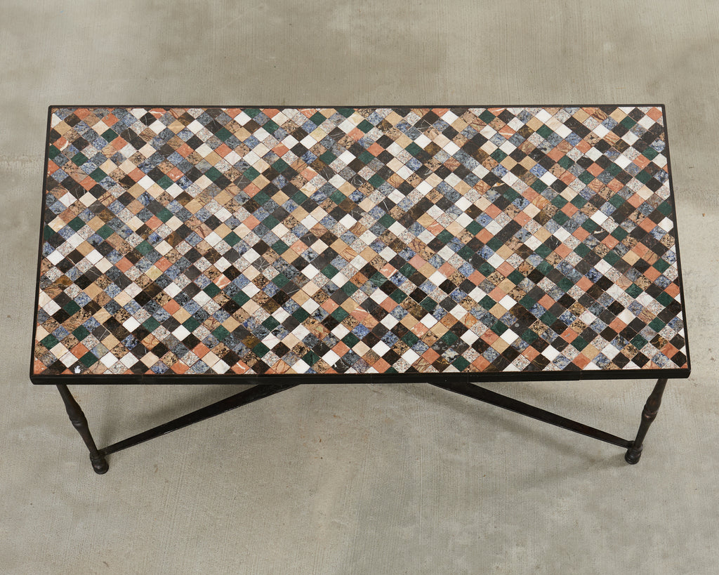 Monumental Italian Mosaic Marble Top Specimen Cocktail Table