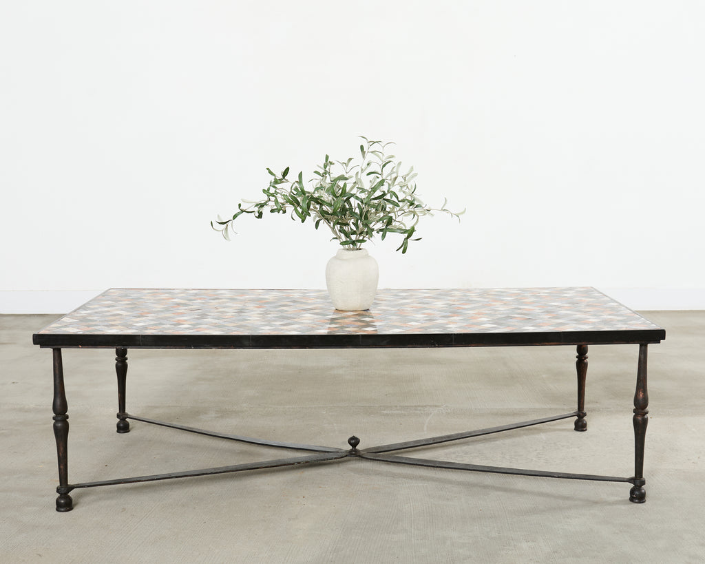 Monumental Italian Mosaic Marble Top Specimen Cocktail Table