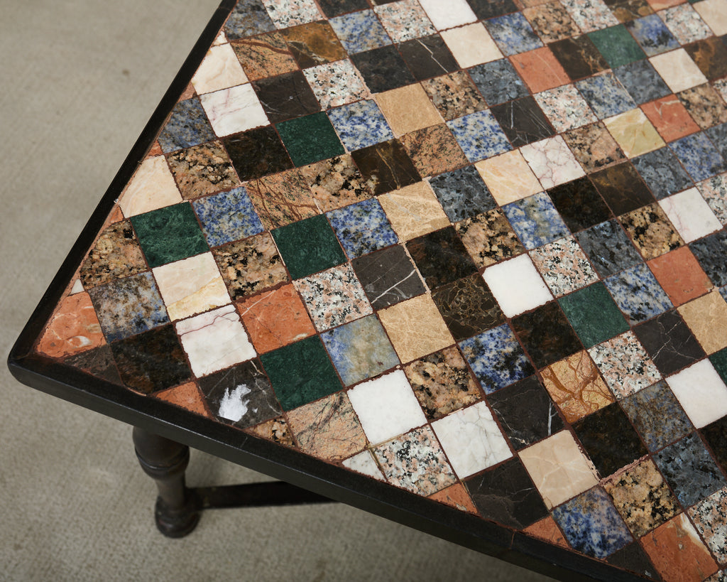 Monumental Italian Mosaic Marble Top Specimen Cocktail Table