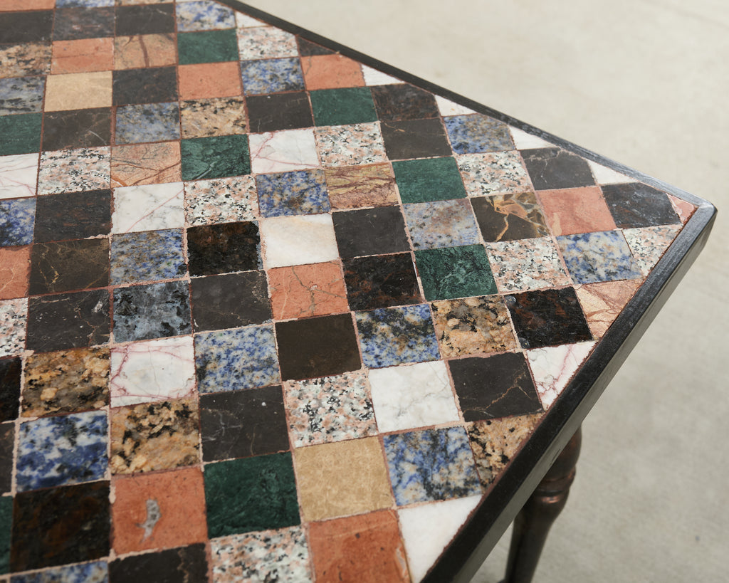 Monumental Italian Mosaic Marble Top Specimen Cocktail Table