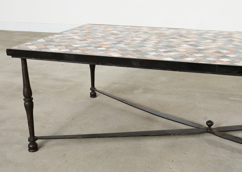 Monumental Italian Mosaic Marble Top Specimen Cocktail Table