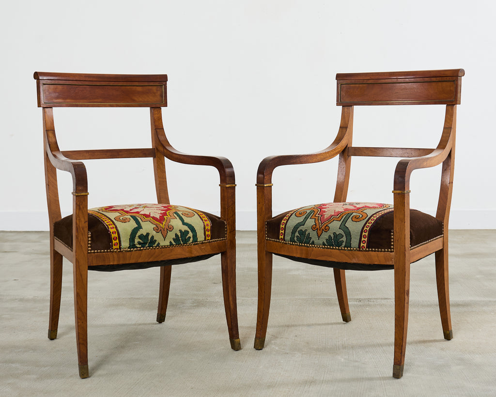 Set of Six English Regency Walnut Dining or Library Armchairs
