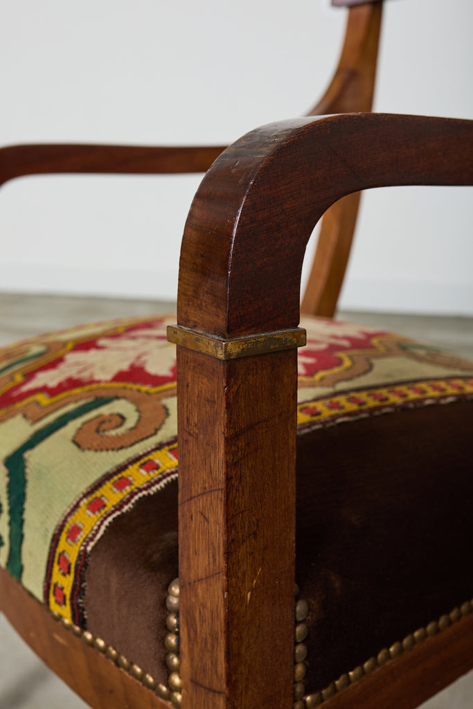 Set of Six English Regency Walnut Dining or Library Armchairs