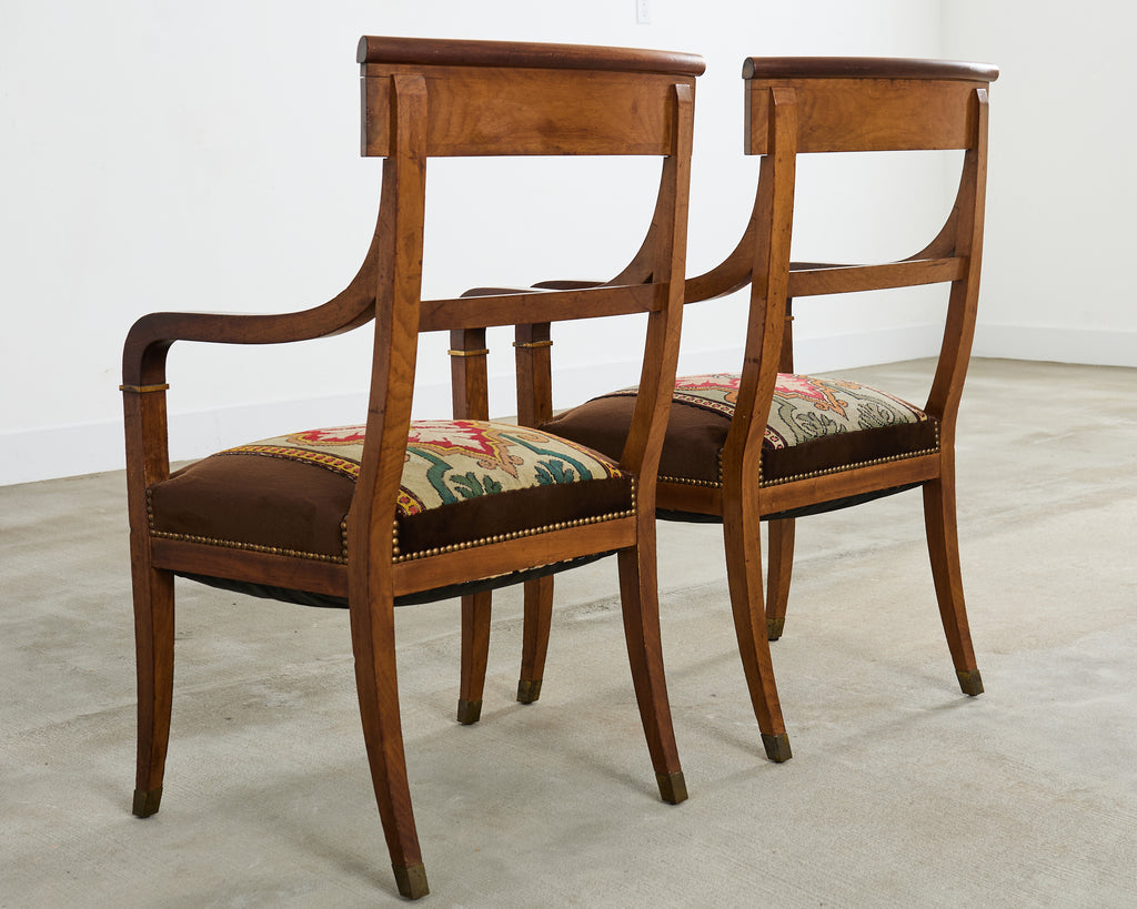 Set of Six English Regency Walnut Dining or Library Armchairs