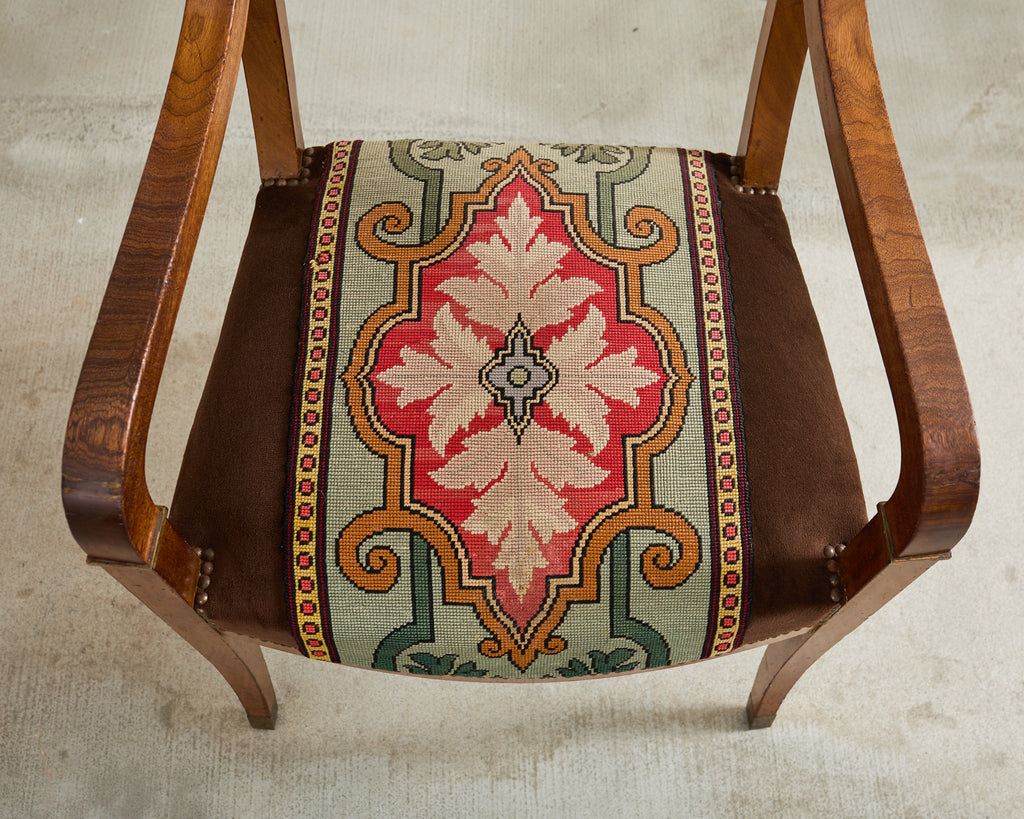 Set of Six English Regency Walnut Dining or Library Armchairs