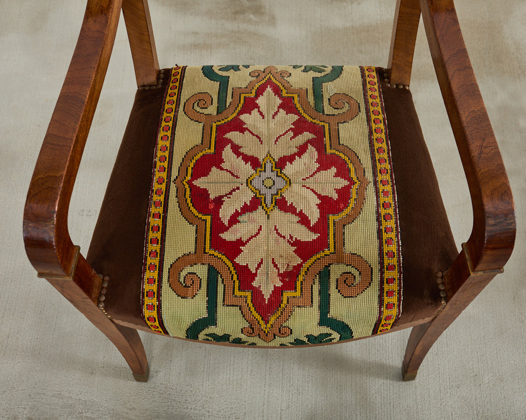 Set of Six English Regency Walnut Dining or Library Armchairs