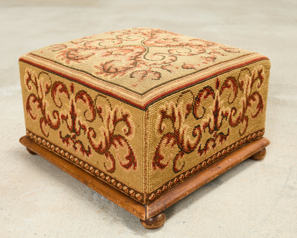 Pair of 19th Century Victorian Needlepoint Square Footstools