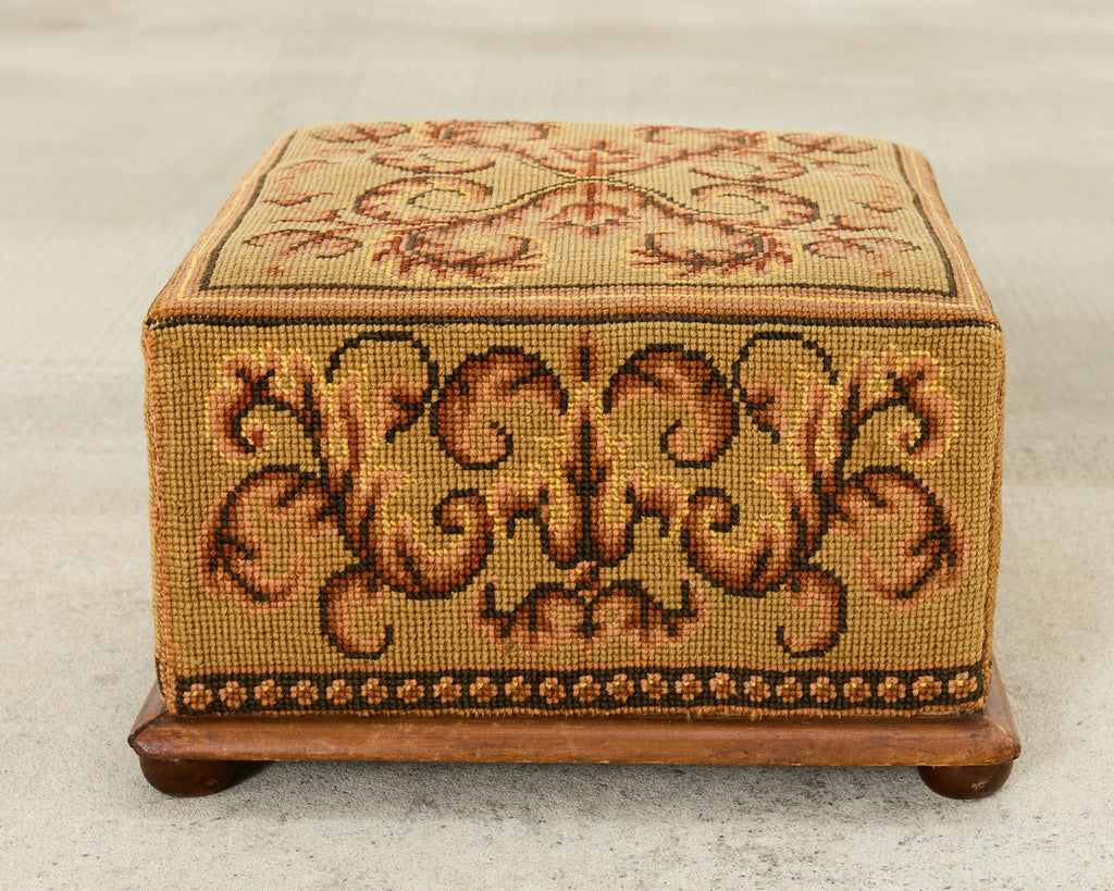 Pair of 19th Century Victorian Needlepoint Square Footstools