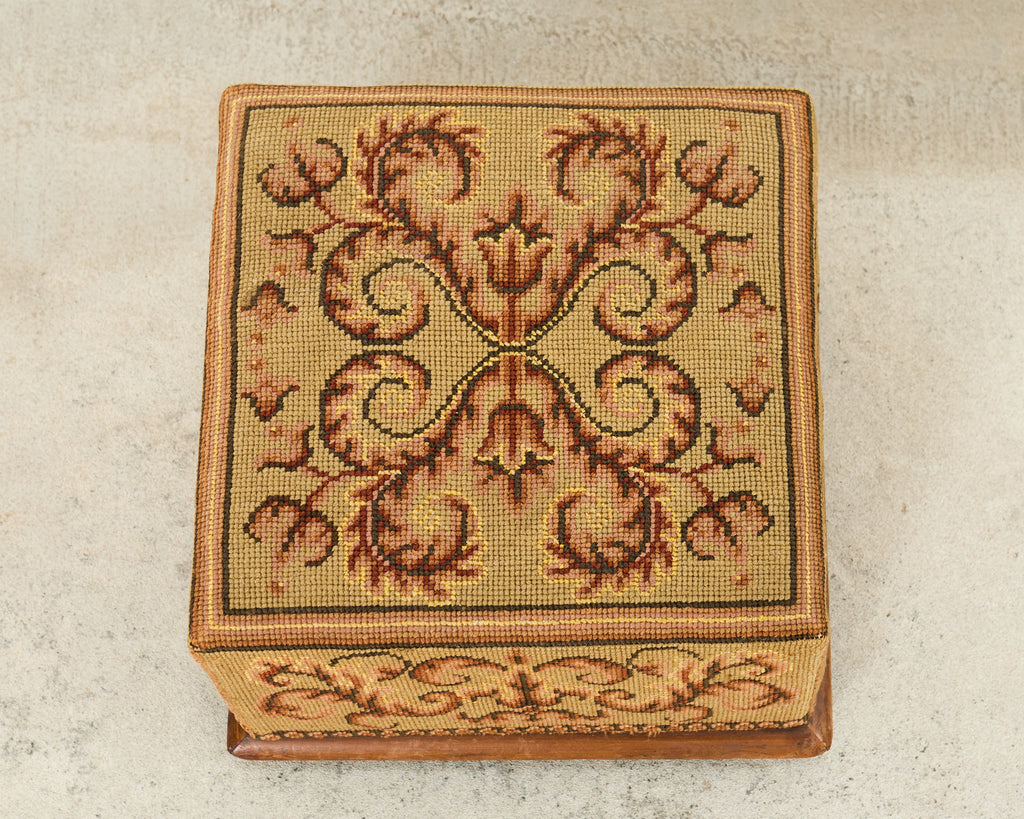 Pair of 19th Century Victorian Needlepoint Square Footstools