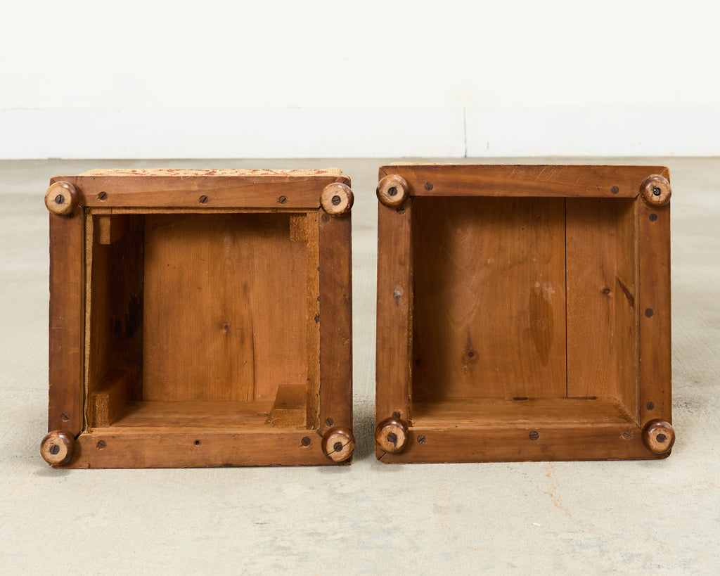 Pair of 19th Century Victorian Needlepoint Square Footstools