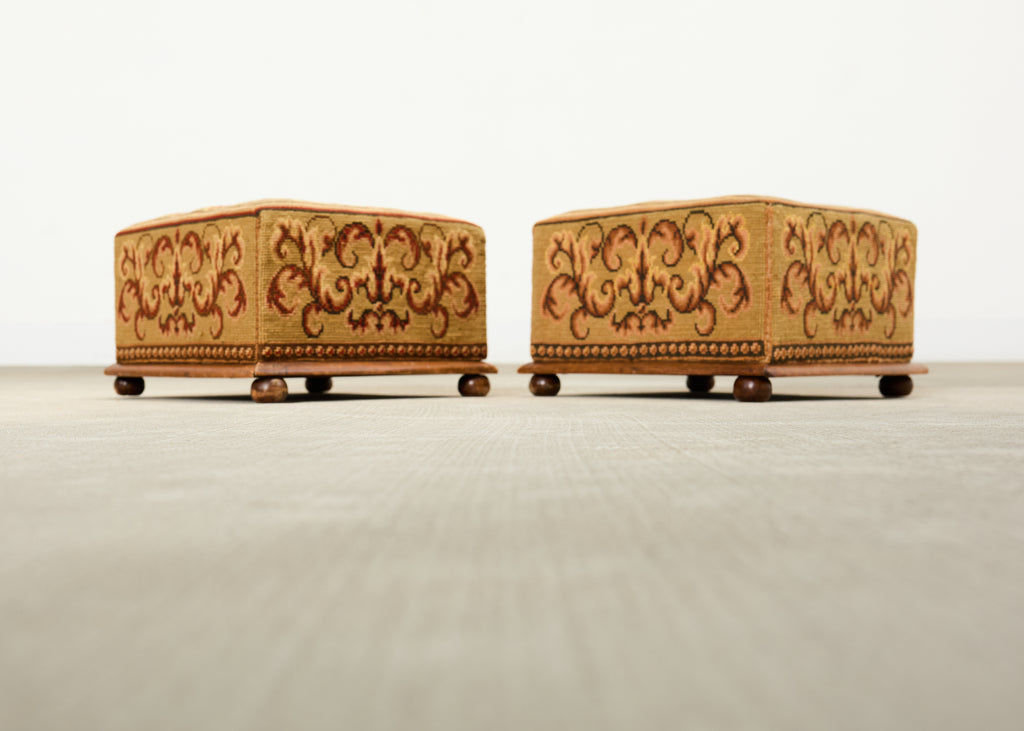 Pair of 19th Century Victorian Needlepoint Square Footstools