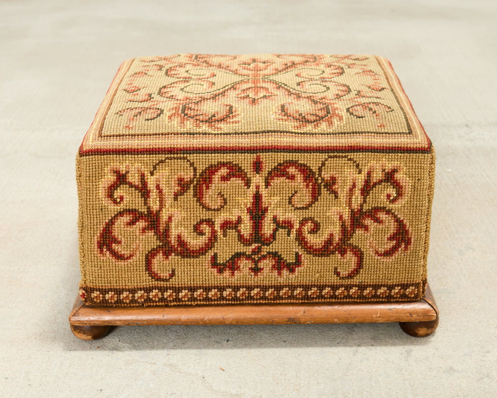 Pair of 19th Century Victorian Needlepoint Square Footstools