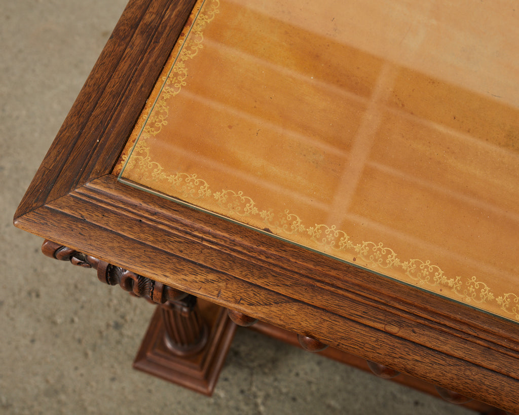 19th Century Neoclassical Style English Oak Library Table Desk