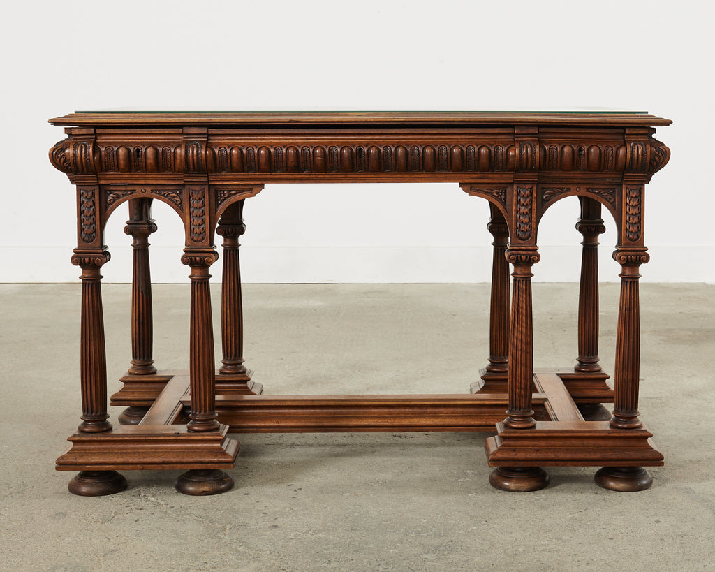 19th Century Neoclassical Style English Oak Library Table Desk