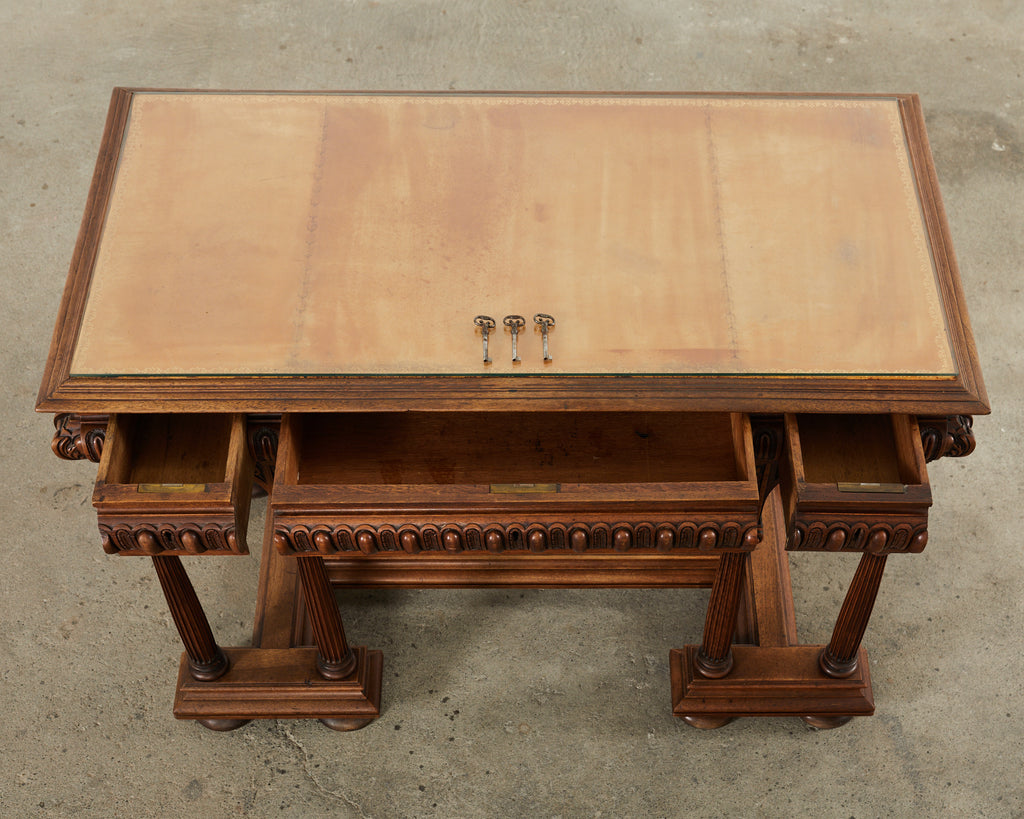 19th Century Neoclassical Style English Oak Library Table Desk
