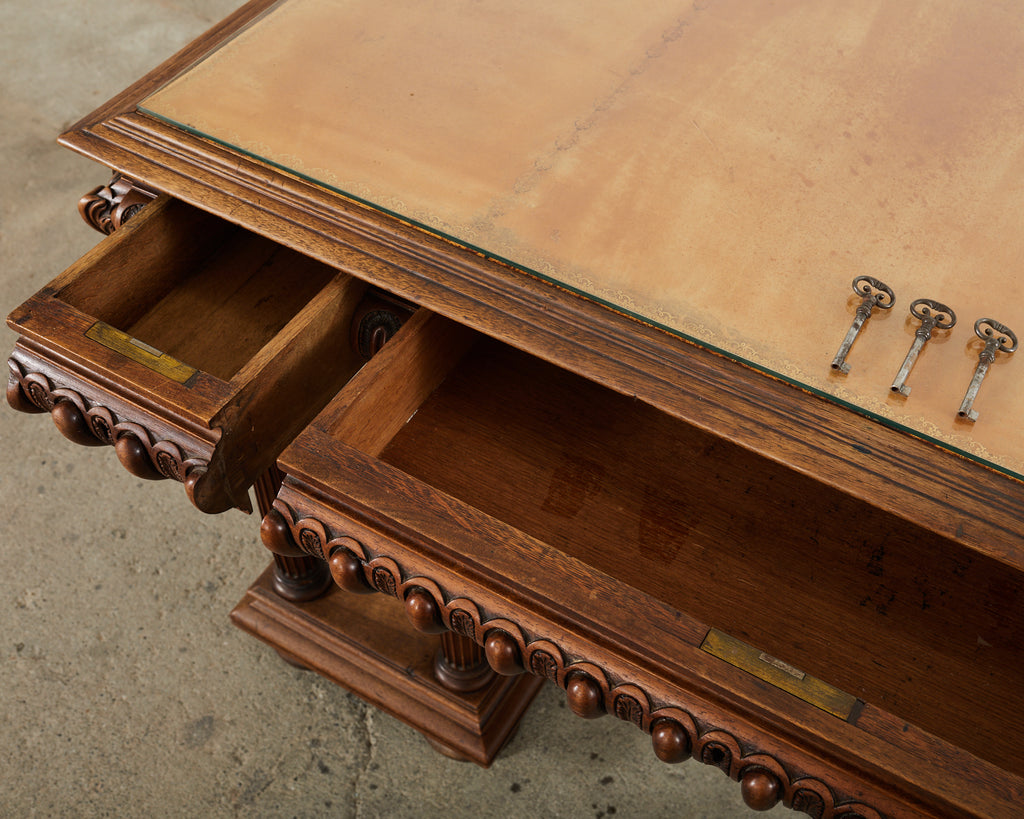 19th Century Neoclassical Style English Oak Library Table Desk