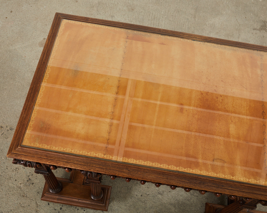19th Century Neoclassical Style English Oak Library Table Desk